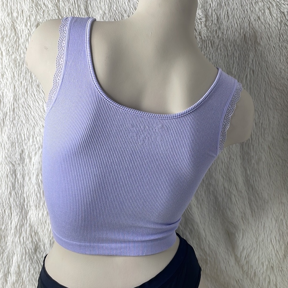 Crop Top Lavender With Ruched Lace - Picture 2 of 4